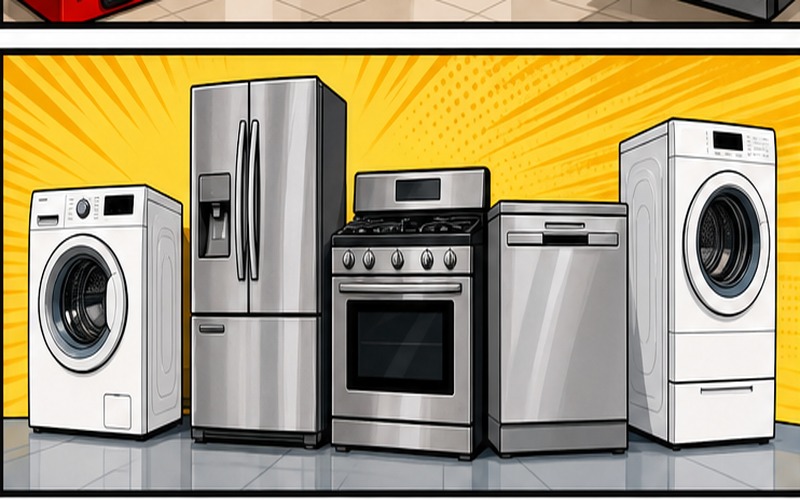 Cartoon appliance repair illustration for appliance-brands Brands 1