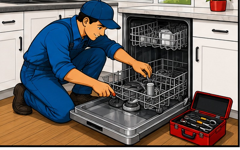 Cartoon appliance repair illustration for dishwasher-repair-sydney Dishwasher Repair Sydney 1