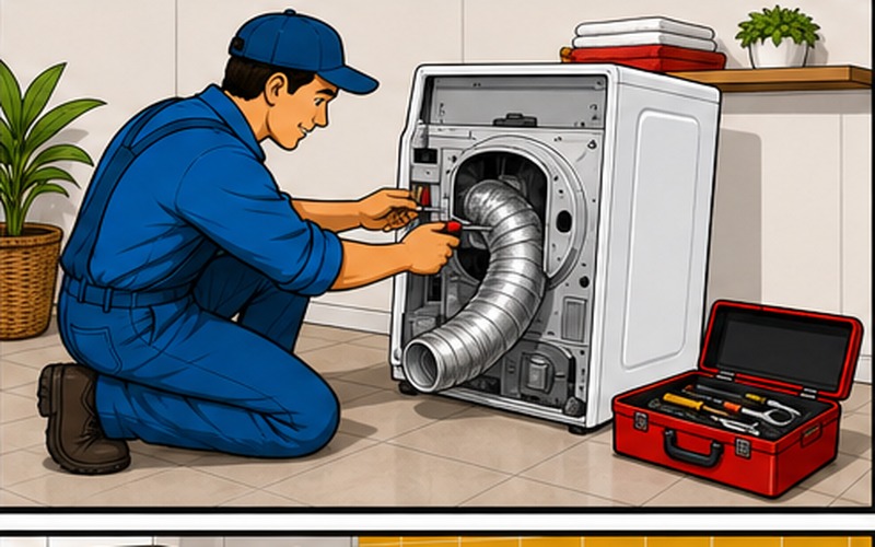 Washing Machine Repairs Services Cartoon appliance repair illustration for Washing Machine Repair 2
