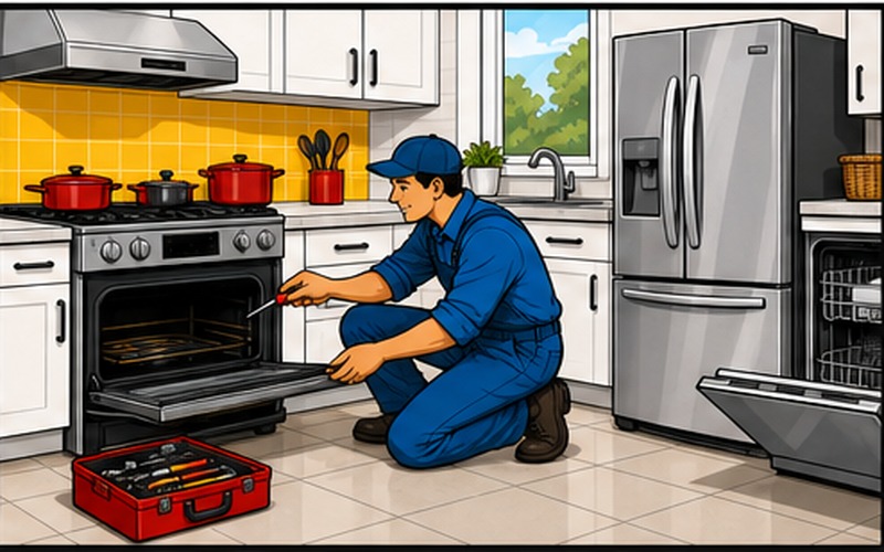 Specialist Repair Washing Machine Services Cartoon appliance repair illustration for Services 2