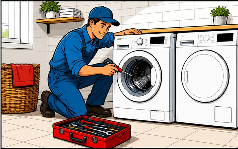Cartoon washing machine and dryer repair service